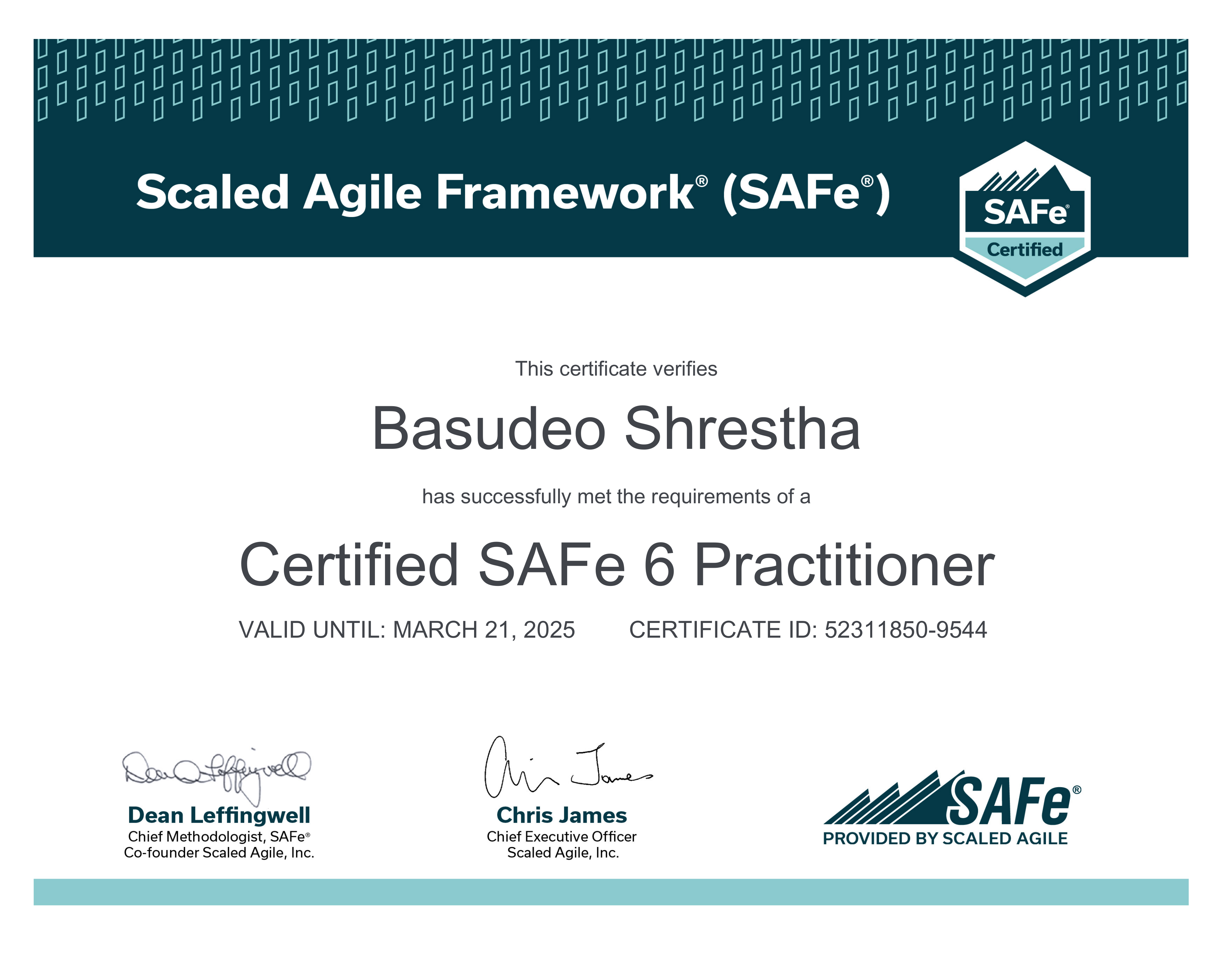 Certified SAFe 6 Practitioner Certificate